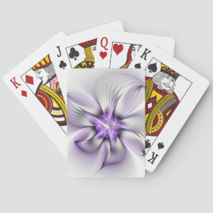 Floral Elegance Modern Abstract Violet Fractal Art Poker Cards