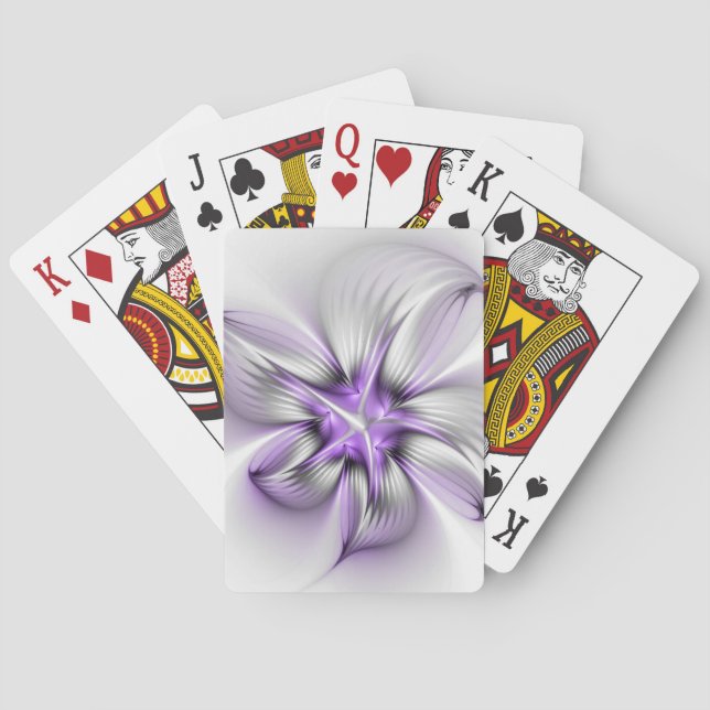 Floral Elegance Modern Abstract Violet Fractal Art Poker Cards (Back)