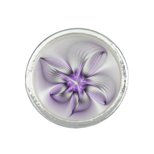 Floral Elegance Modern Abstract Violet Fractal Art Ring