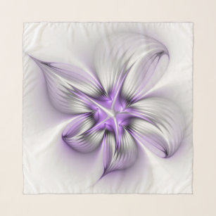 Floral Elegance Modern Abstract Violet Fractal Art Scarf