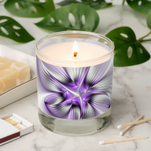Floral Elegance Modern Abstract Violet Fractal Art Scented Candle