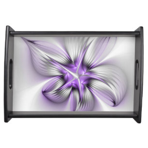 Floral Elegance Modern Abstract Violet Fractal Art Serving Tray