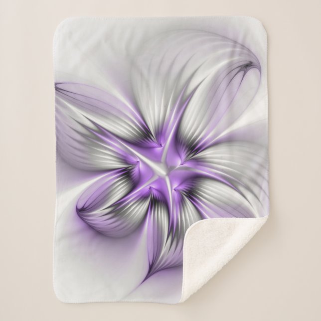 Floral Elegance Modern Abstract Violet Fractal Art Sherpa Blanket (Front)