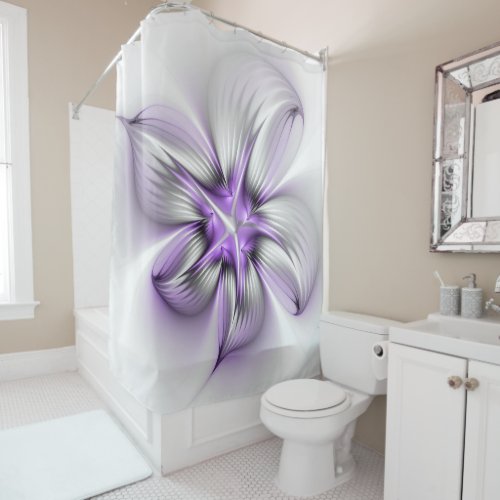Floral Elegance Modern Abstract Violet Fractal Art Shower Curtain