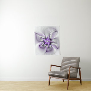 Floral Elegance Modern Abstract Violet Fractal Art Tapestry