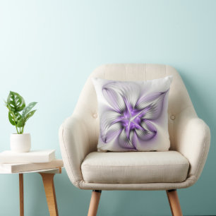 Floral Elegance Modern Abstract Violet Fractal Art Throw Pillow