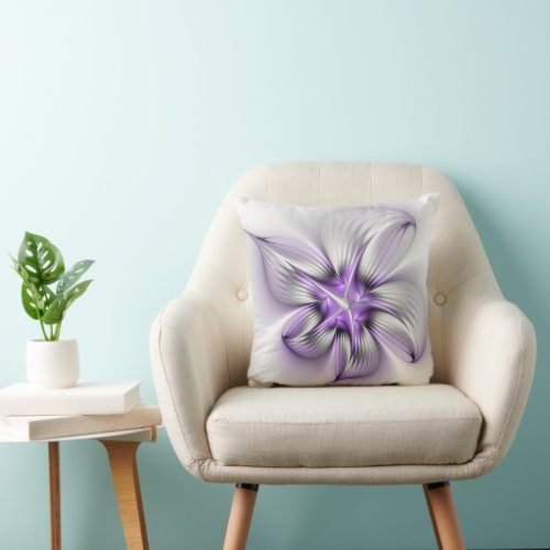 Floral Elegance Modern Abstract Violet Fractal Art Throw Pillow