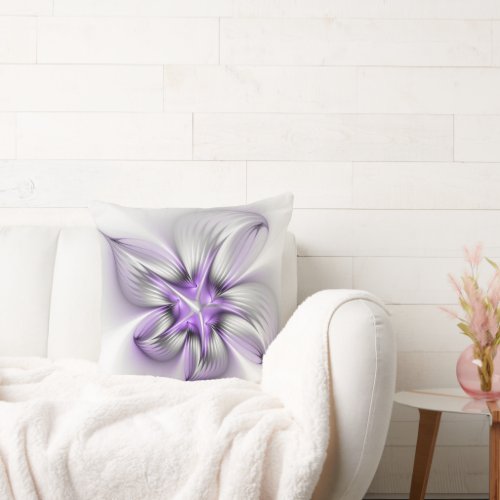 Floral Elegance Modern Abstract Violet Fractal Art Throw Pillow