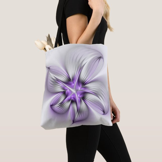 Floral Elegance Modern Abstract Violet Fractal Art Tote Bag (Close Up)