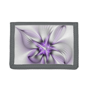 Floral Elegance Modern Abstract Violet Fractal Art Tri-fold Wallet