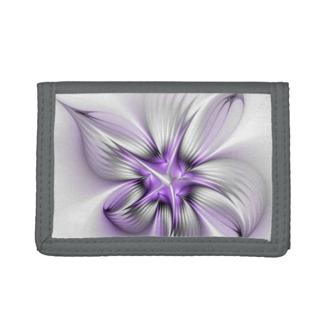 Floral Elegance Modern Abstract Violet Fractal Art Trifold Wallet (Front)