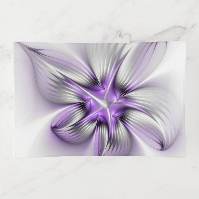 Floral Elegance Modern Abstract Violet Fractal Art Trinket Tray (Front)