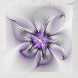 Floral Elegance Modern Abstract Violet Fractal Art Trinket Tray
