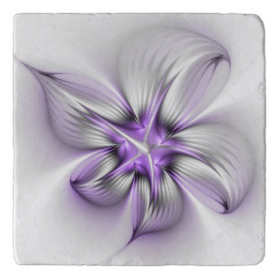Floral Elegance Modern Abstract Violet Fractal Art Trivet
