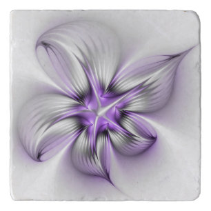 Floral Elegance Modern Abstract Violet Fractal Art Trivet
