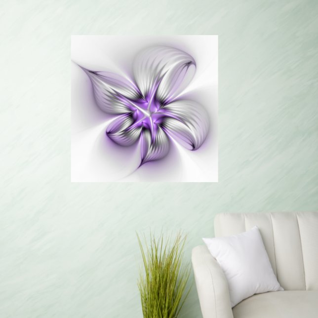 Floral Elegance Modern Abstract Violet Fractal Art Wall Decal (Living Room)