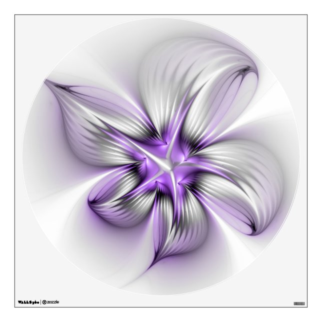 Floral Elegance Modern Abstract Violet Fractal Art Wall Decal (Front)