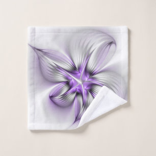 Floral Elegance Modern Abstract Violet Fractal Art Wash Cloth