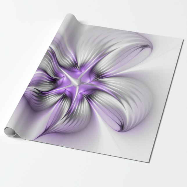 Floral Elegance Modern Abstract Violet Fractal Art Wrapping Paper (Unrolled)