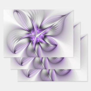Floral Elegance Modern Abstract Violet Fractal Art Wrapping Paper Sheets