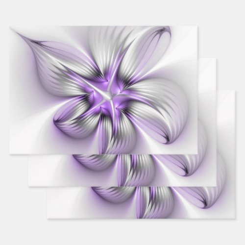 Floral Elegance Modern Abstract Violet Fractal Art Wrapping Paper Sheets