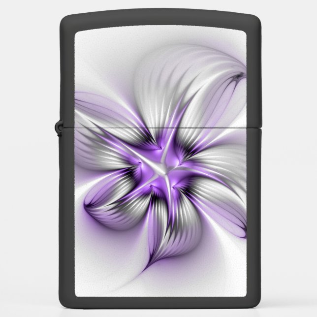 Floral Elegance Modern Abstract Violet Fractal Art Zippo Lighter (Front)