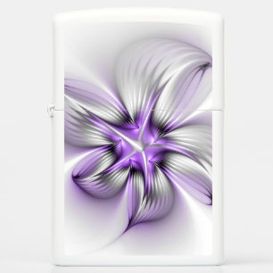Floral Elegance Modern Abstract Violet Fractal Art Zippo Lighter