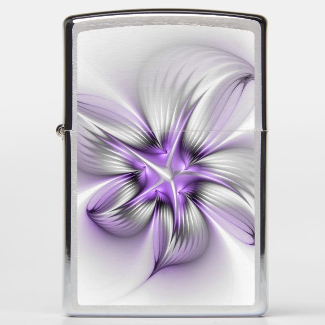 Floral Elegance Modern Abstract Violet Fractal Art Zippo Lighter (Front)
