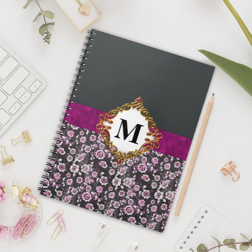 Floral Elegance Monogrammed Journal Vintage Pink  Notebook