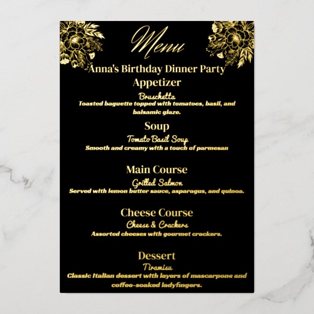 Floral Elegance Party Menu (Front)