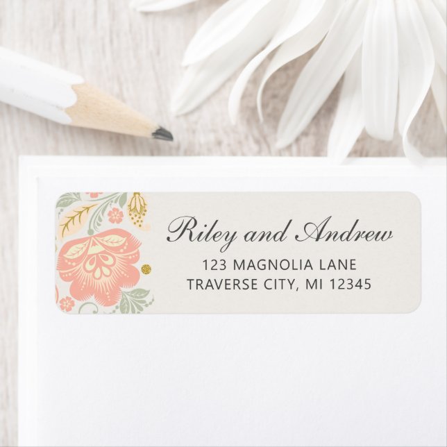 Floral Elegance Peach Blush Sage Classic Address Label (Insitu)
