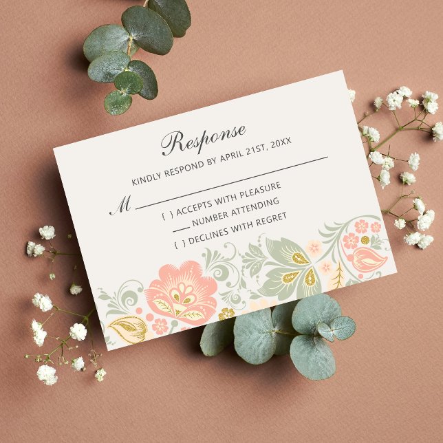 Floral Elegance Peach Blush Sage Classic RSVP Card (Creator Uploaded)