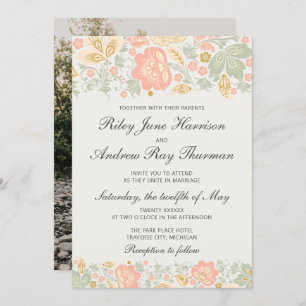 Floral Elegance Peach Blush Sage Classic Wedding Invitation