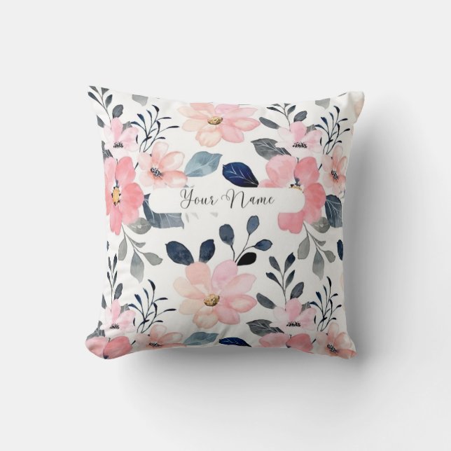 "Floral Elegance: Personalized Pillow Design with  (Front)
