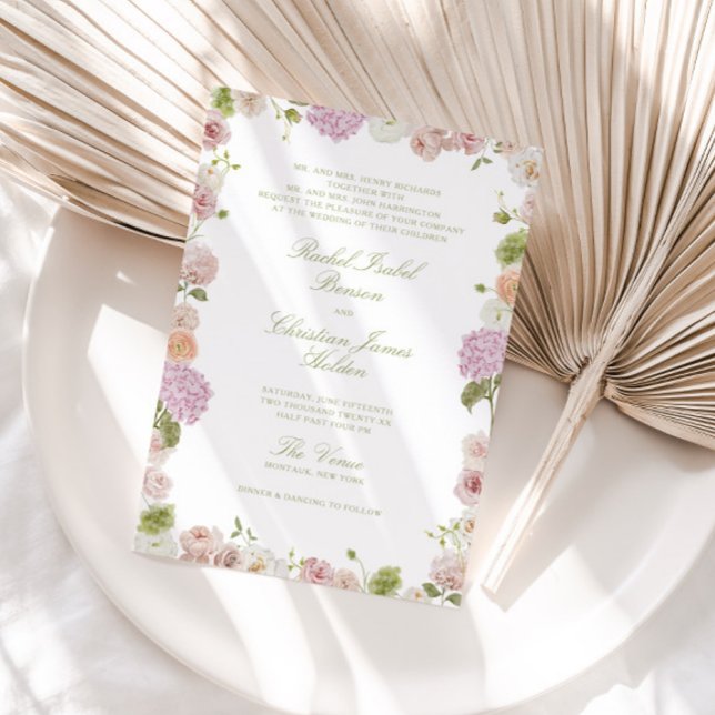 Floral Elegance Pink Green Frame Wedding Invitation (Creator Uploaded)