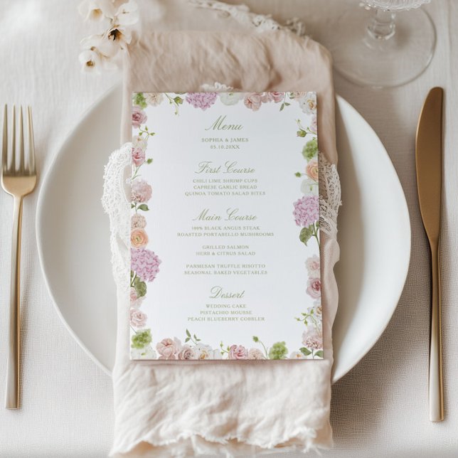 Floral Elegance Pink Green Frame Wedding Menu (Creator Uploaded)