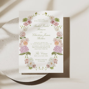 Floral Elegance Pink Green Wedding Invitation