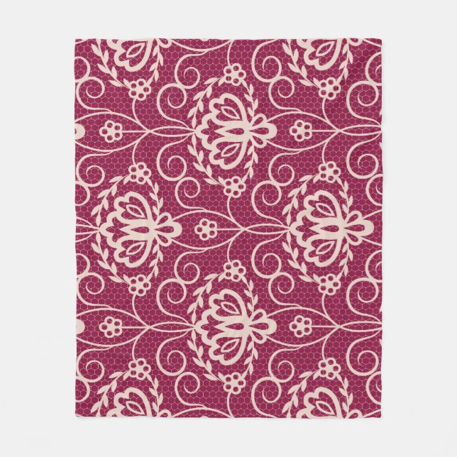 Floral Elegance: Red Lace Pattern Fleece Blanket (Front)