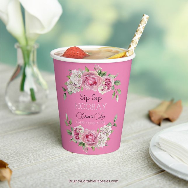 Floral Elegance Sip Sip Wedding Paper Cup  (Sip, savor, and celebrate love with Paper Cup.  Elevate every toast with elegance and floral charm.)