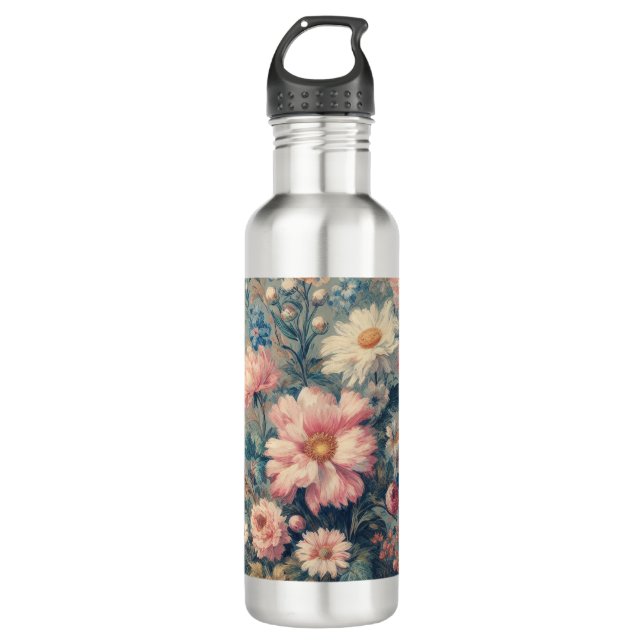 Floral Elegance Stainless Steel Water Bottle (Front)