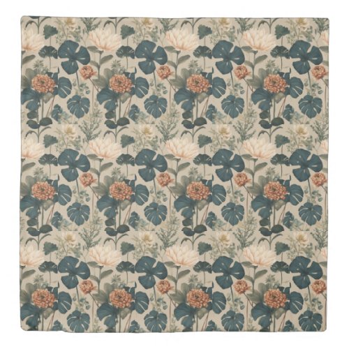 Floral Elegance Vintage Botanical Pattern Duvet Cover