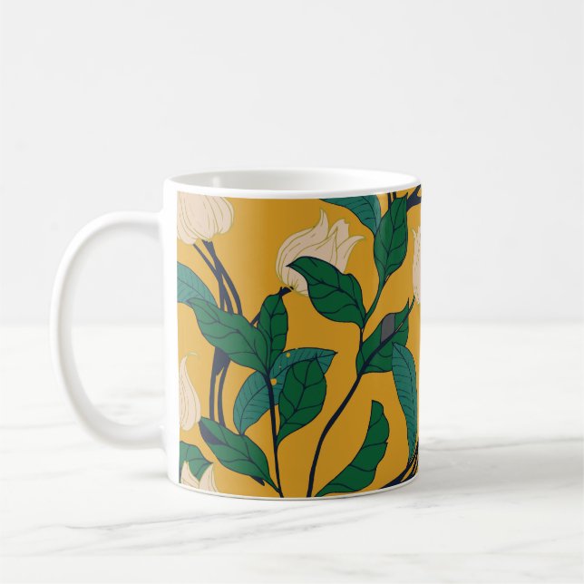 Floral Elegance: Vintage Leafy Pattern. Coffee Mug (Left)