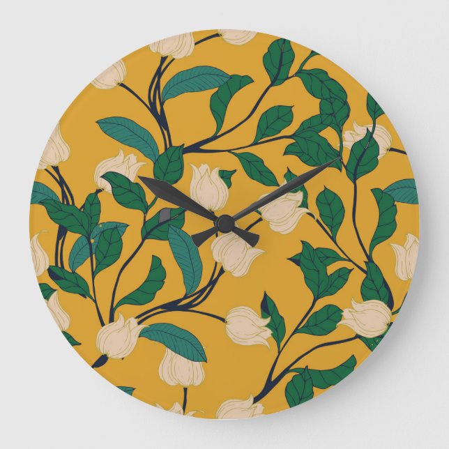 Floral Elegance: Vintage Leafy Pattern. Large Clock (Front)