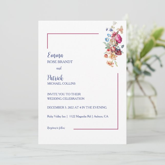 Floral Elegance Wedding  Invitation (Standing Front)