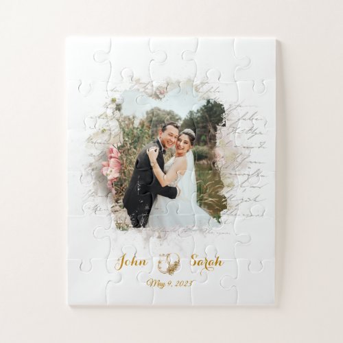 Floral Elegance Wedding Picture Frame  Jigsaw Puzzle