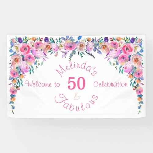 Floral Elegant 50 and Fabulous Birthday Banner