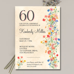 Floral elegant 60th birthday wildflowers 60 years invitation