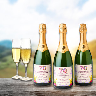 Floral elegant 70th birthday bottle flower 70 year sparkling wine label