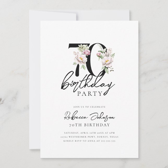 Floral Elegant 70th Birthday Invitation (Front)