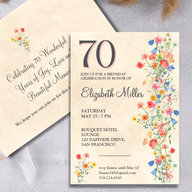 Floral elegant 70th birthday invite wildflowers 70 (Creator Uploaded)